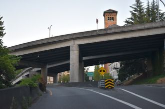 Shuster Parkway south at the freeway entrance for Interstate 705