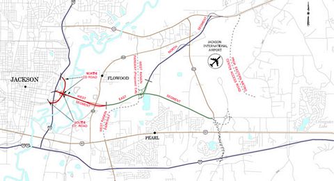 Graphic showing the proposed route of Airport Parkway