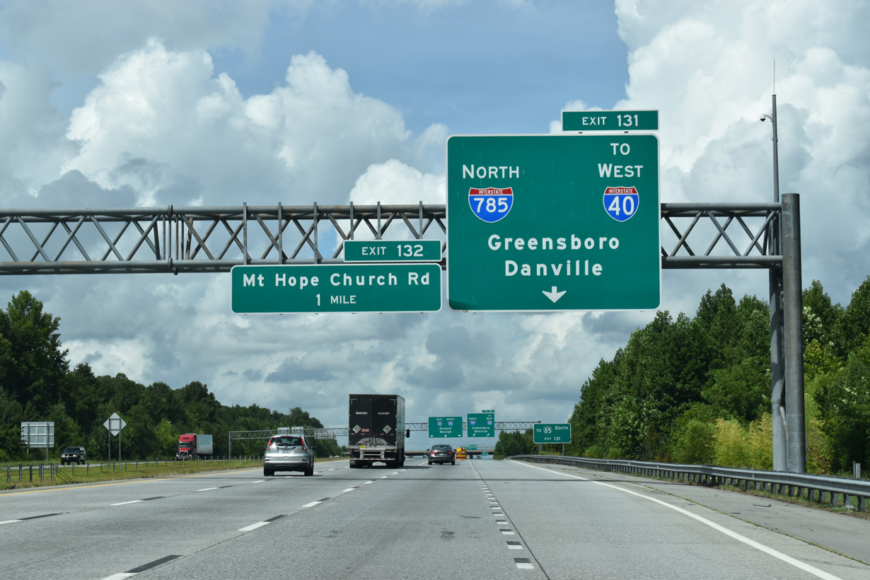 I-85 north at I-785 north / I-840 west in east Greensboro, NC.