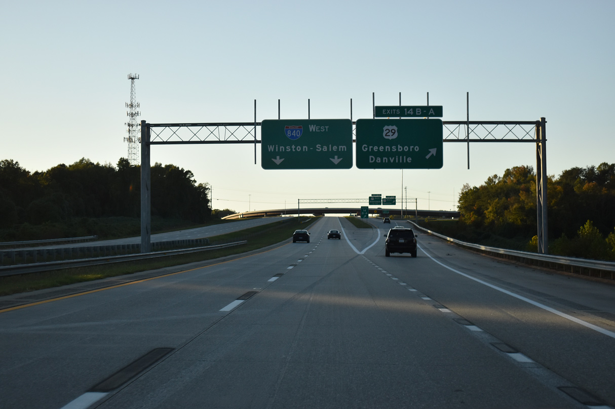 I-785 north ends at US 29 while I-840 continues west across north Greensboro, NC.