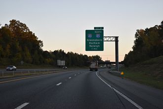 One mile ahead of I-40/85 on I-785/840 south in Greensboro, North Carolina