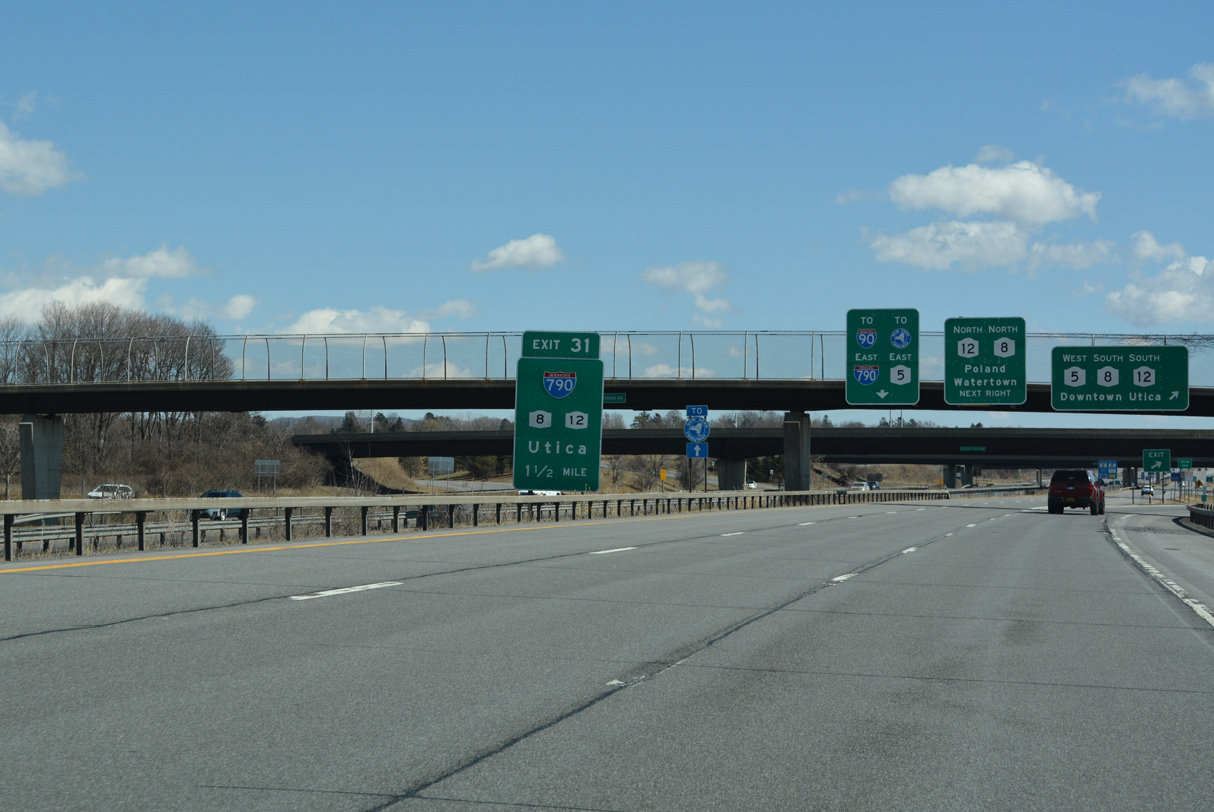 I-90/NYS Thruway east at I-790 and NY 5/8/12 in Utica.