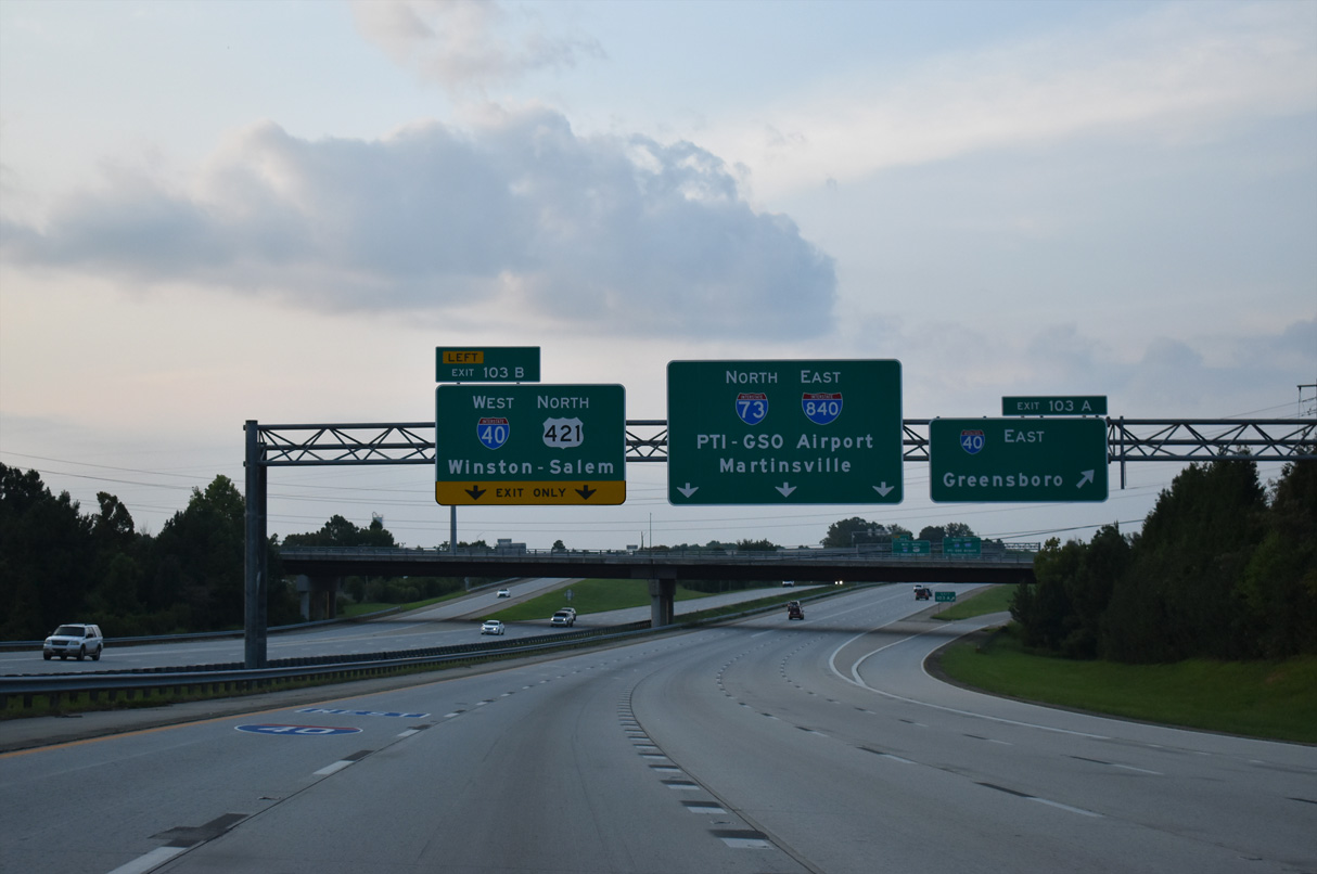 I-73/US 421 north at I-40/840 in west Greensboro, NC.