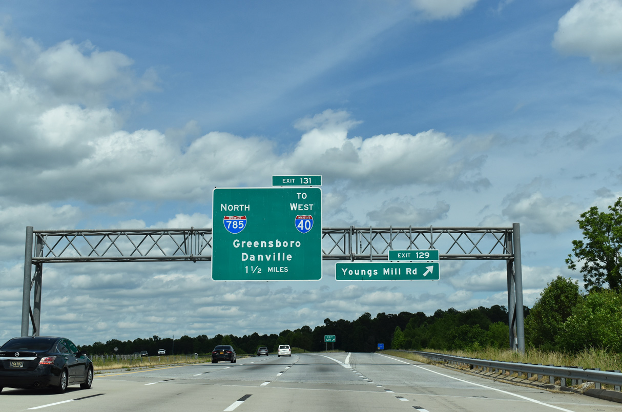 I-85 north at Youngs Mill Rd, 1.5 miles ahead of I-785/840
