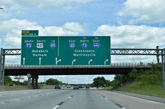 I-40/US 421 east at I-73 (Greensboro Urban Loop) south.