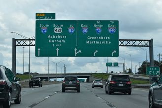 I-40 east at Gallimore Dairy Road (SR 1556), one mile from I-73 in Greensboro, NC.