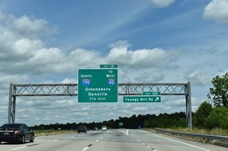 I-85 north at Youngs Mill Rd, 1.5 miles ahead of I-785/840