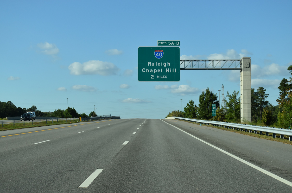 NC 885 (TriEx) north crosses Davis Dr two miles south of I-40/885.