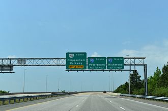 SR 895 west at I-95/SR 150 - Bensley, VA