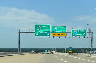 SR 895 west at I-95/SR 150 - Bensley, VA