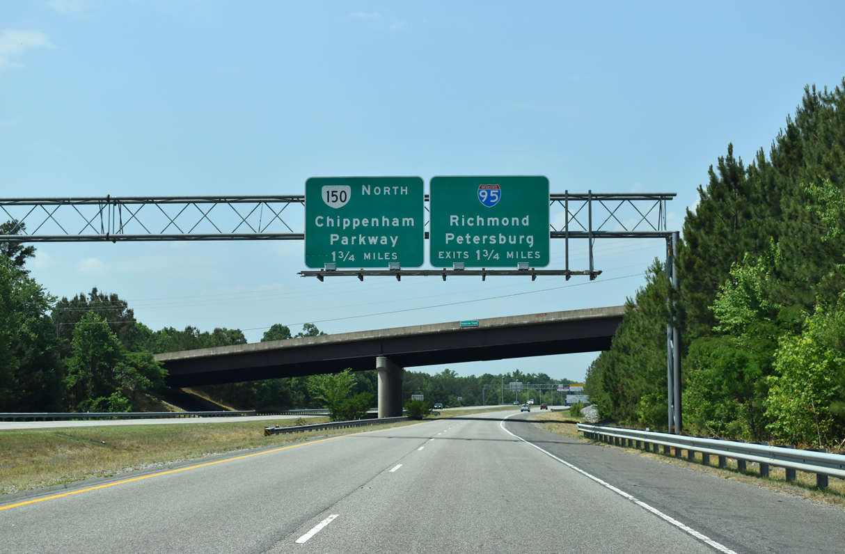 SR 895 west at I-95/SR 150 - Bensley, VA