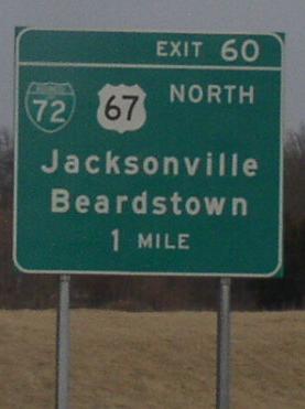 I-72 east at Business Loop I-72/US 67 – Jacksonville, IL I-72/US 36 east at US 67 and Business Loop I-72 to Jacksonville, IL