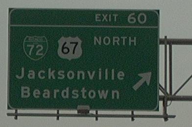 I-72/US 36 east at Business Loop I-72/US 67 – Jacksonville, IL I-72/US 36 east at Exit 60 for Business Loop I-72 east and US 67