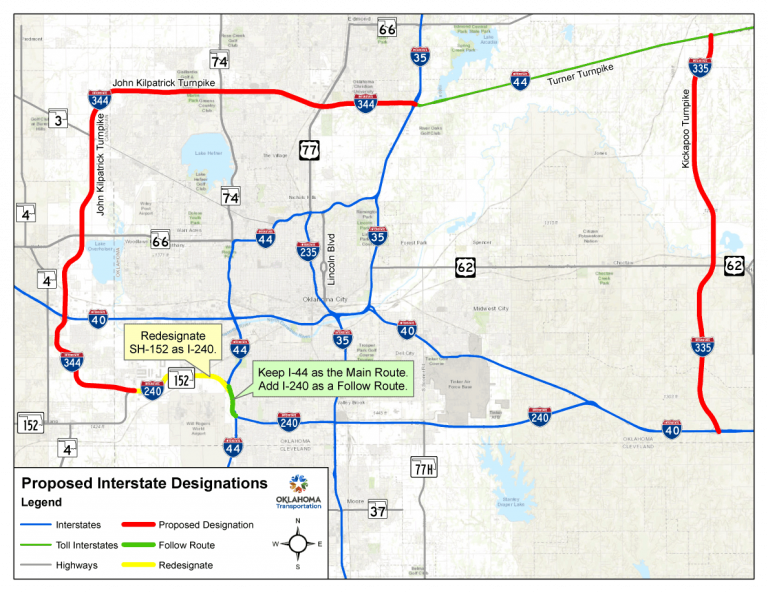 The proposed Interstate Designations approved by the Oklahoma Transportation Commission in September 2022