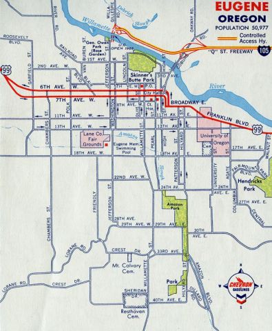 1965 Gousha map inset of Eugene, Oregon