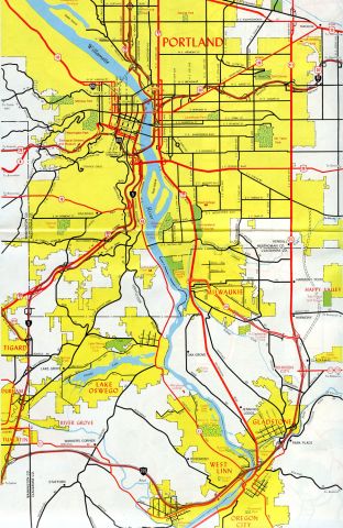 Portland inset on the 1973 Oregon Official Highway Map