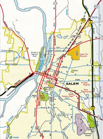 1970 map inset of Salem, Oregon