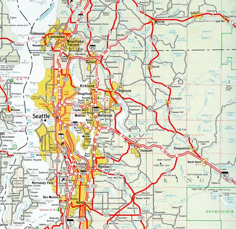 Seattle inset on the 1967 Washington Official Highway Map