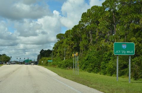 SR 400 west meets I-4 west beyond Williamson Boulevard in Daytona Beach, Florida.