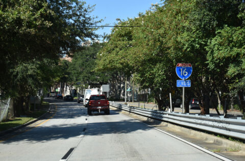 The east end shield for Interstate 16 in Savannah, Georgia