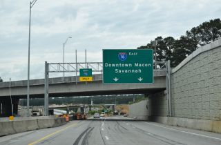The c/d roadway from U.S. 41BU separates to I-16 east and I-75 north