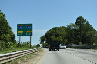 I-75 crosses a NS Railroad ahead of Interstate 16 east