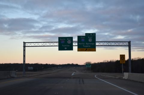 Exit 16 A loops onto I-22/U.S. 78 east at Byhalia, MS