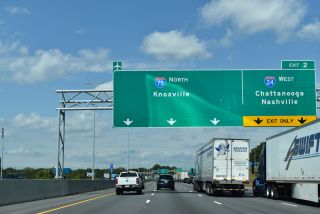 I-75 enters the city of Chattanooga at Exit 2 for Interstate 24 west