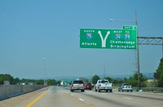 I-75 crosses South Chickamauga Creek ahead of I-24 west
