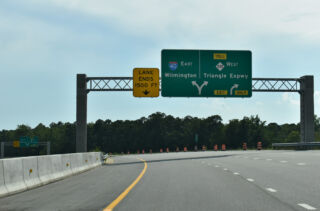Interstate 42 west concludes at the ramp separation for I-40 east and NC 540
