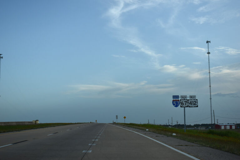 Interstate 57 south begins at Walnut Ridge, Arkansas