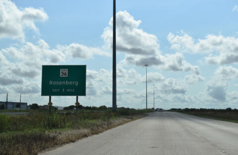 US 59 north where IH 69 begins, one mile west of SH 36 at Rosenburg, TX