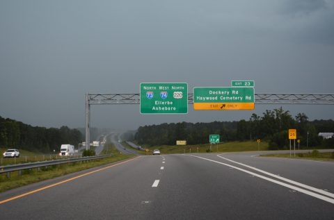 I-73/74 commence just ahead of Dockery Rd outside Rockingham, NC.