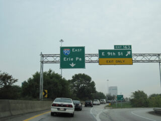I-77 north at I-90 east and E 9th Street in Cleveland
