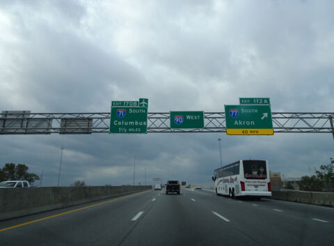 I-90 west at the southbound beginning of Interstate 77