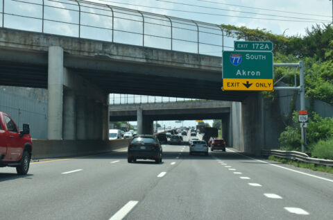 An auxiliary lane opens along I-90 west for I-77 south