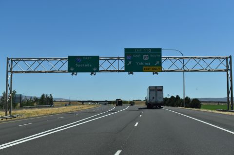 I-90 east at the trumpet interchange with I-82 and U.S. 97 south