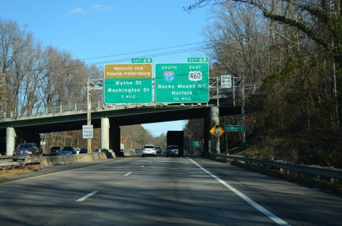 I-85 ends a half mile north of Sycamore Street at I-95 in Petersburg, VA.