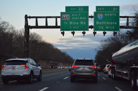 US 50/301 east a half mile from I-97 north to Baltimore, MD.