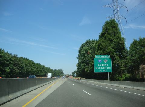 I-5 north a half mile from I-105/OR 126 between Eugene and Springfield
