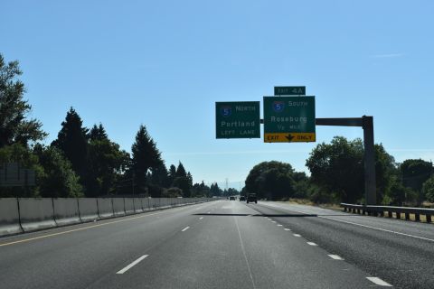 I-105/OR 126 continue a half mile east to I-5 south at Exit 4 A