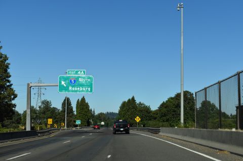 Exit 4 A leaves I-105/OR 126 for I-5 south to Roseburg