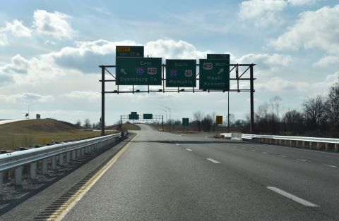 Exit 17 B leaves I-55/U.S. 61 south for U.S. 412 west to Hayti Heights, MO