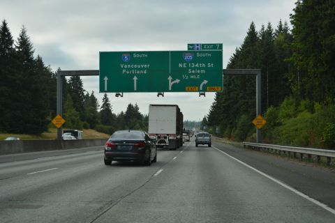 I-5 south a half mile from Exit 7 / I-205 to Salem, Oregon