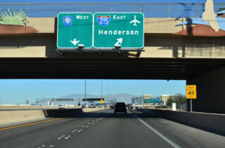 Traffic partitions below the Warm Springs Road overpass for I-215 and CC-215