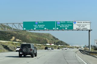 I-15 south at I-215 and Devore in San Bernardino, California.
