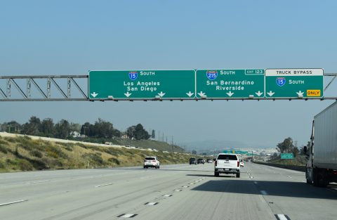 I-15 south at the separation with I-215 for San Bernardino, CA
