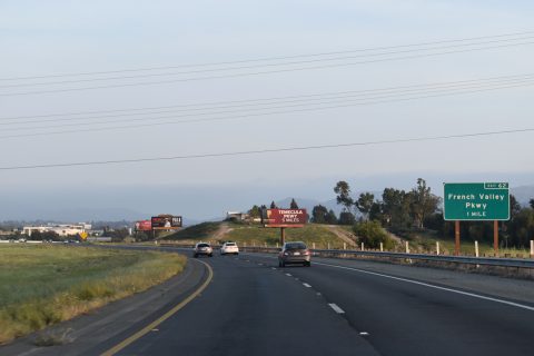 I-215 south ends at I-15 ahead of French Valley Parkway in Murietta, CA.