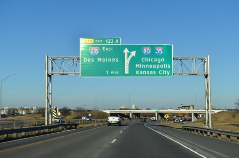 I-80 east one mile from I-35/235 at West Des Moines, Iowa
