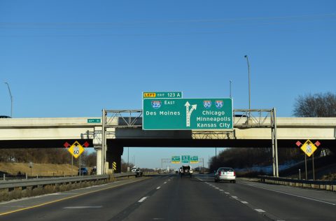 I-80 east at 60th St ahead of I-35/235 in West Des Moines, Iowa